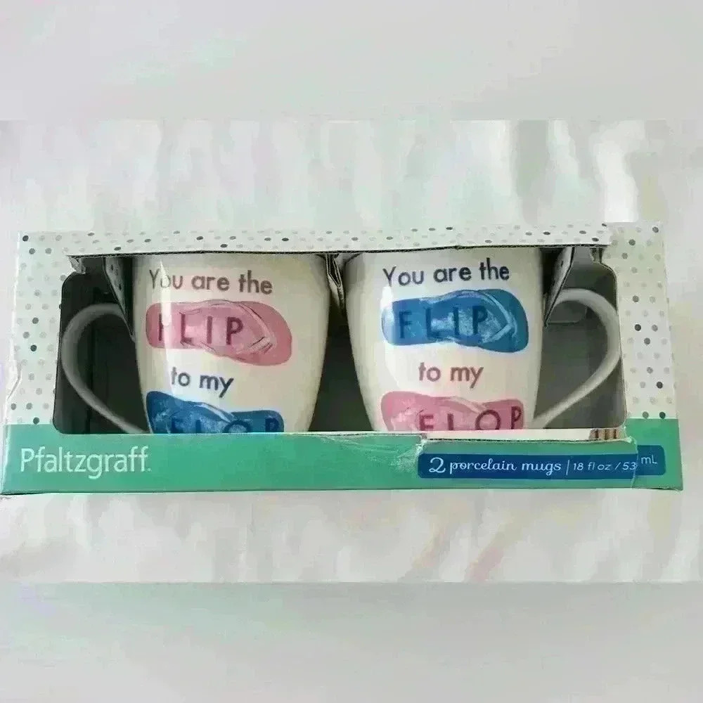 Pfaltzgraff Box Set for f 2 Porcelain Mugs “You Are The Flip to My Flop”